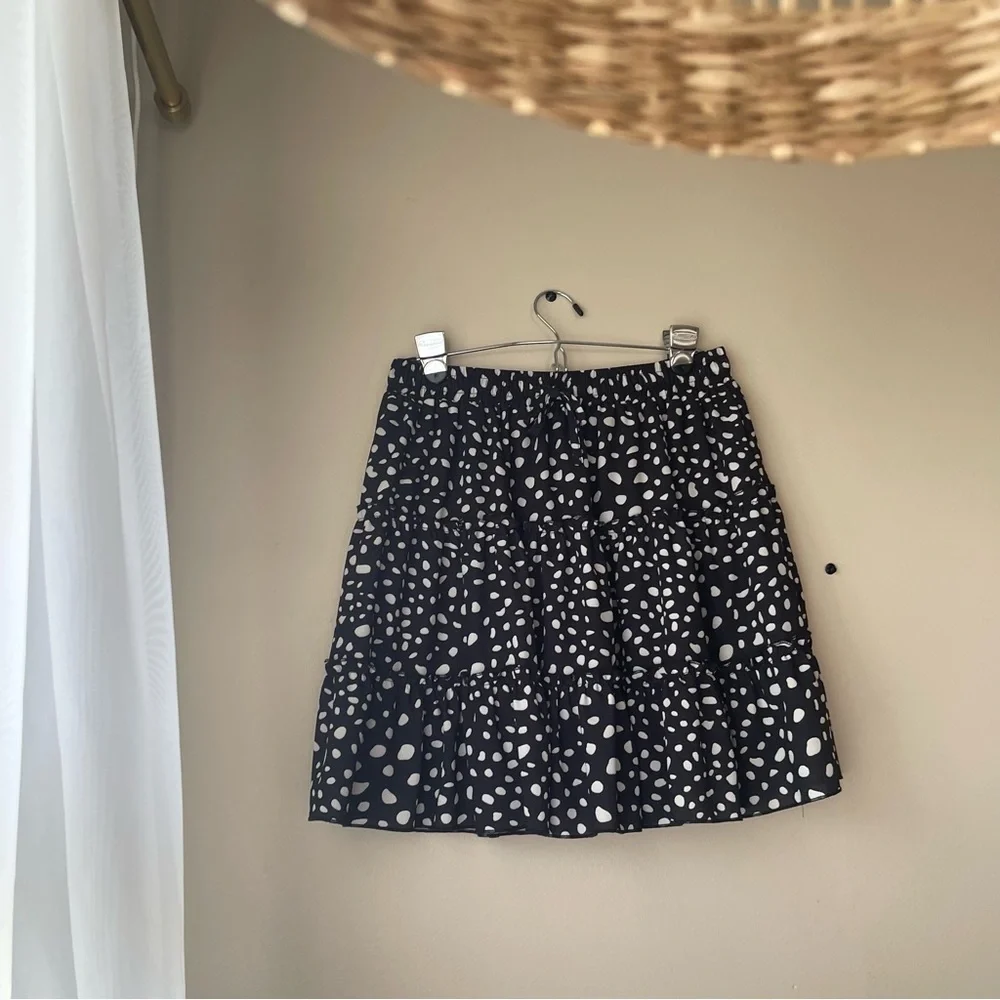 Polka Dot Skater Skirt - Black & White, Stretchy High-Waist, Pleated